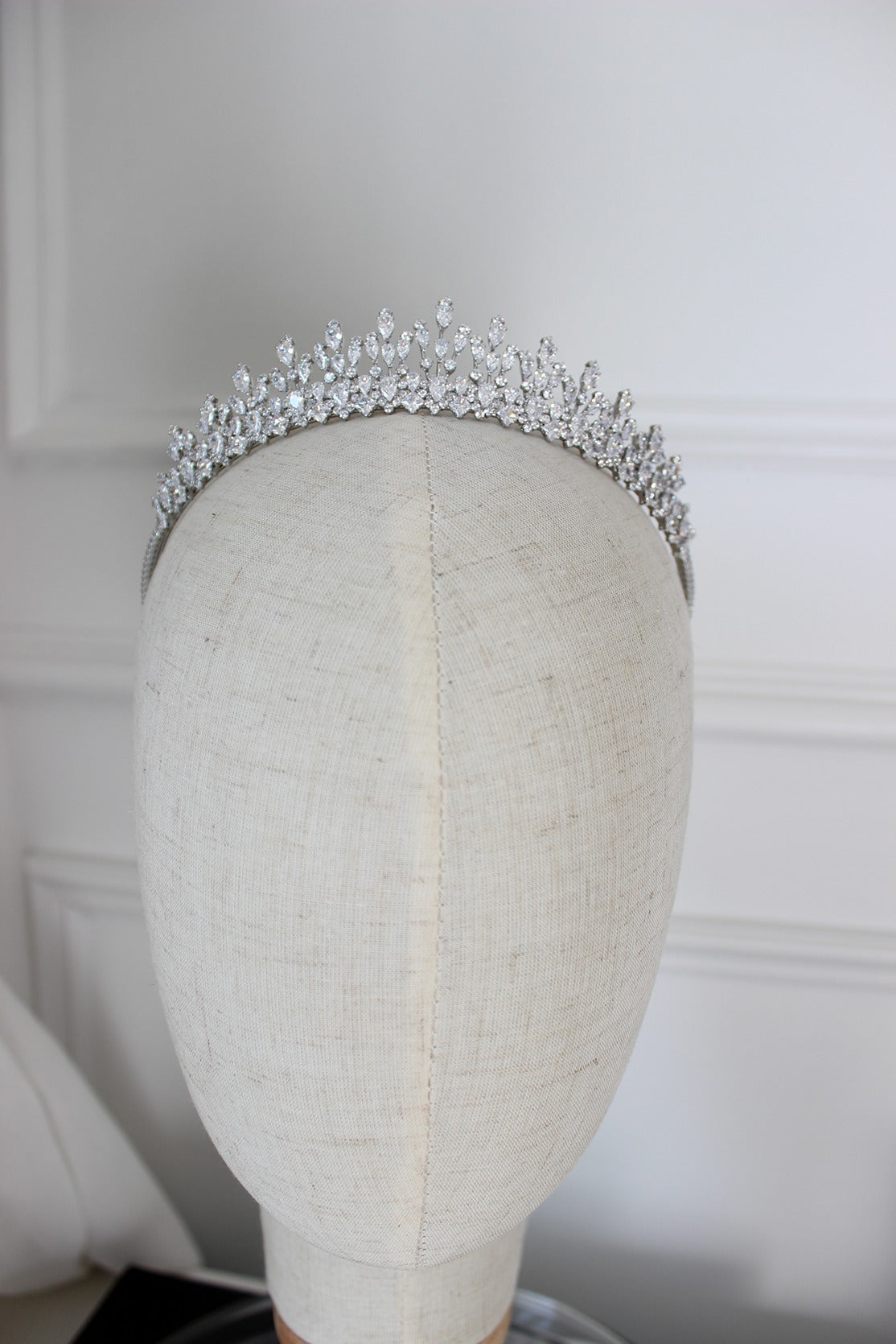 Silver bridal tiara on mannequin