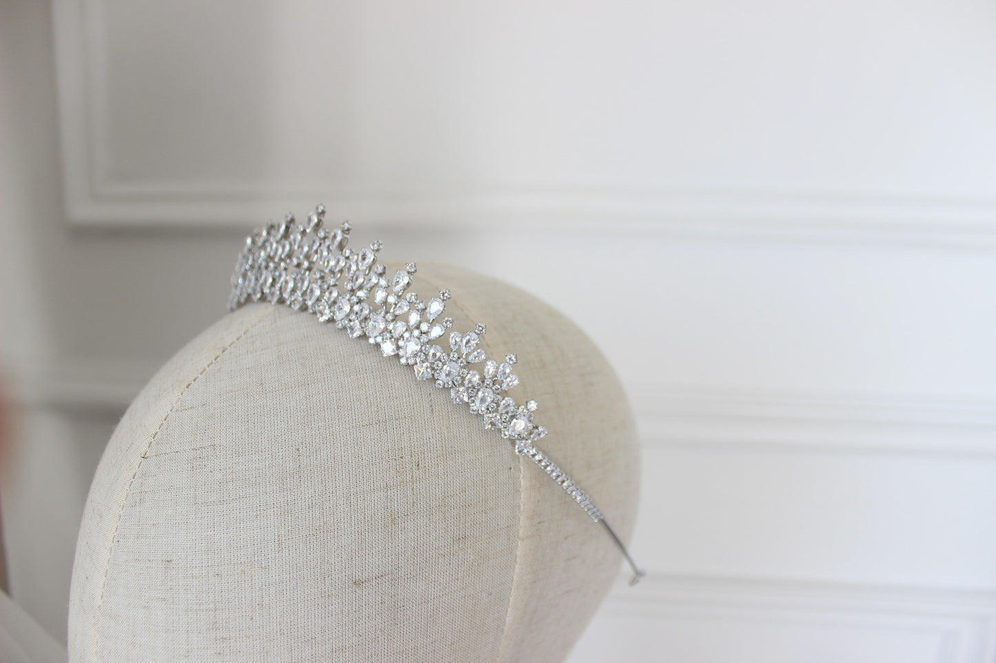 Silver bridal tiara on mannequin