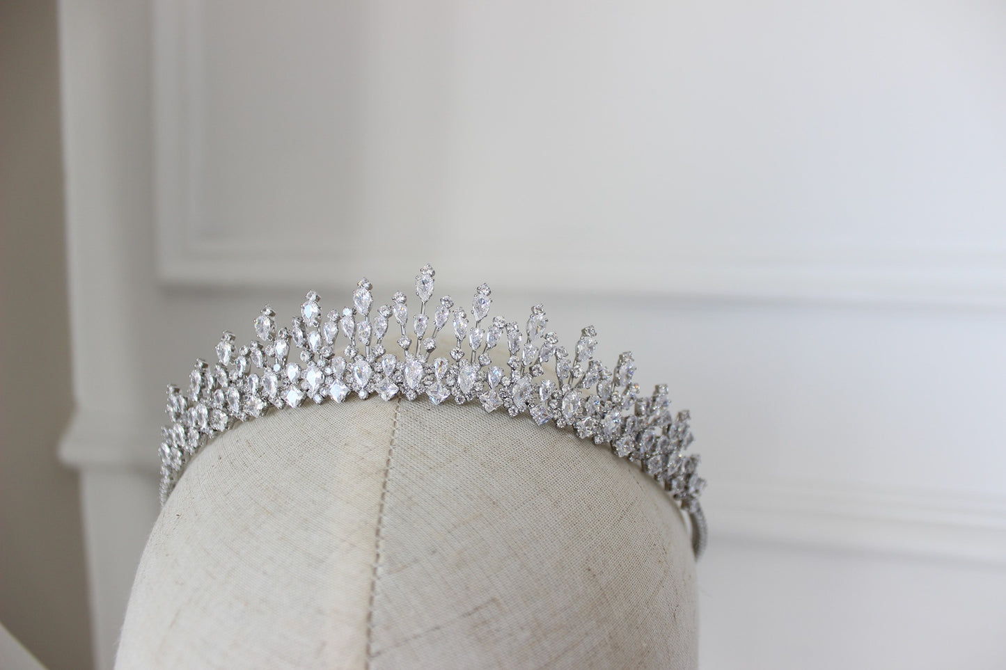 Silver bridal tiara on mannequin