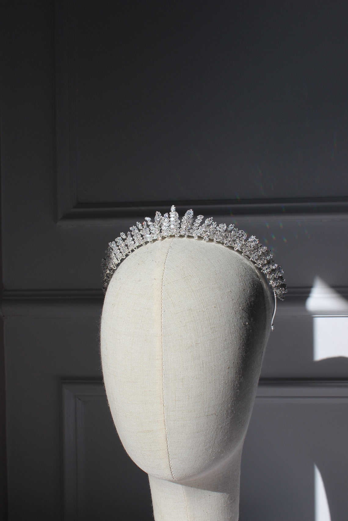 Silver bridal tiara on mannequin