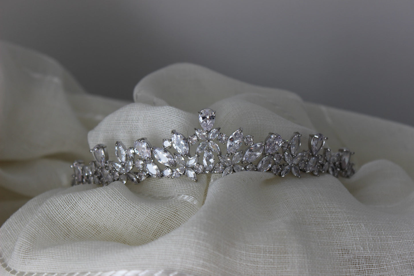 Silver bridal tiara on white background