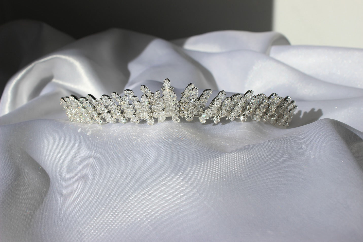 Silver bridal tiara on white background
