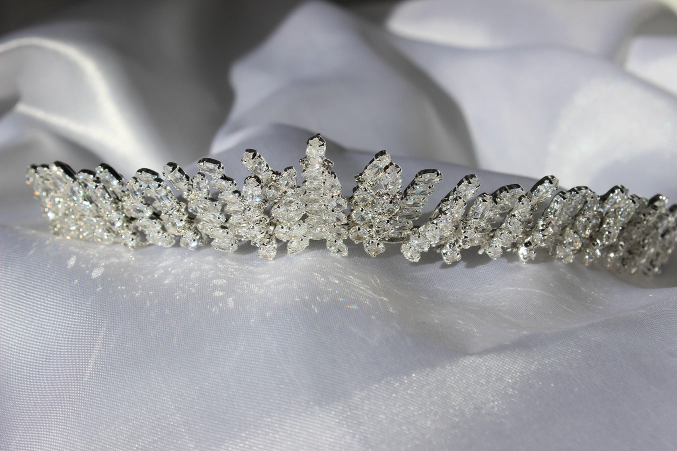 Silver bridal tiara on white background