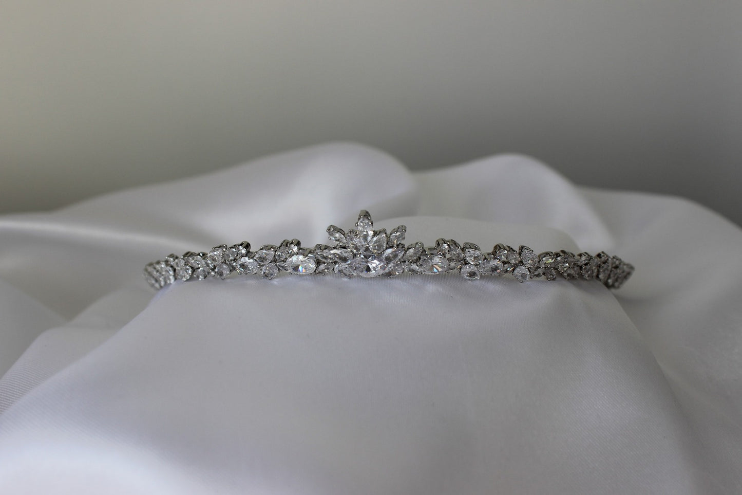 Silver bridal tiara on white background