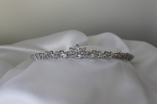 Silver bridal tiara on white background