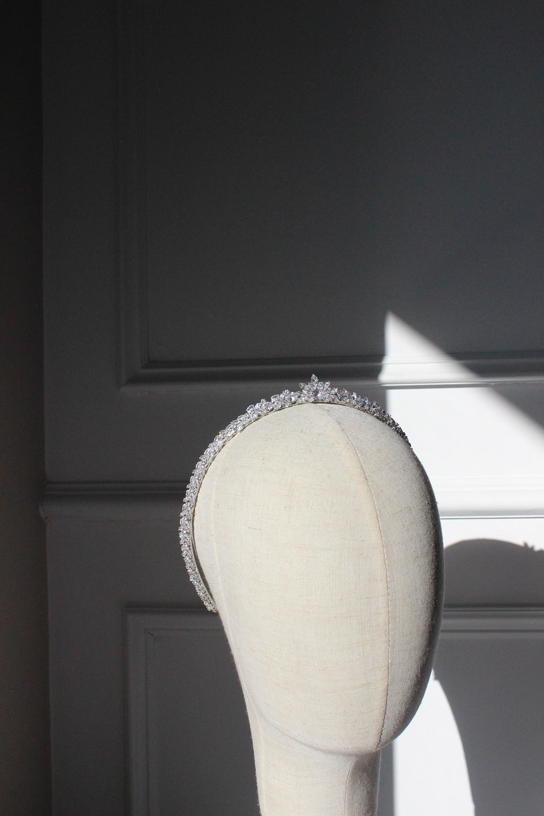 Silver bridal tiara on mannequin