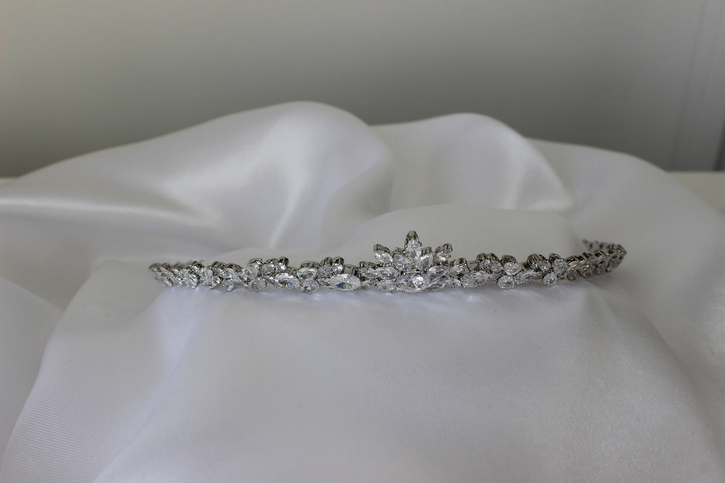 Silver bridal tiara on white background