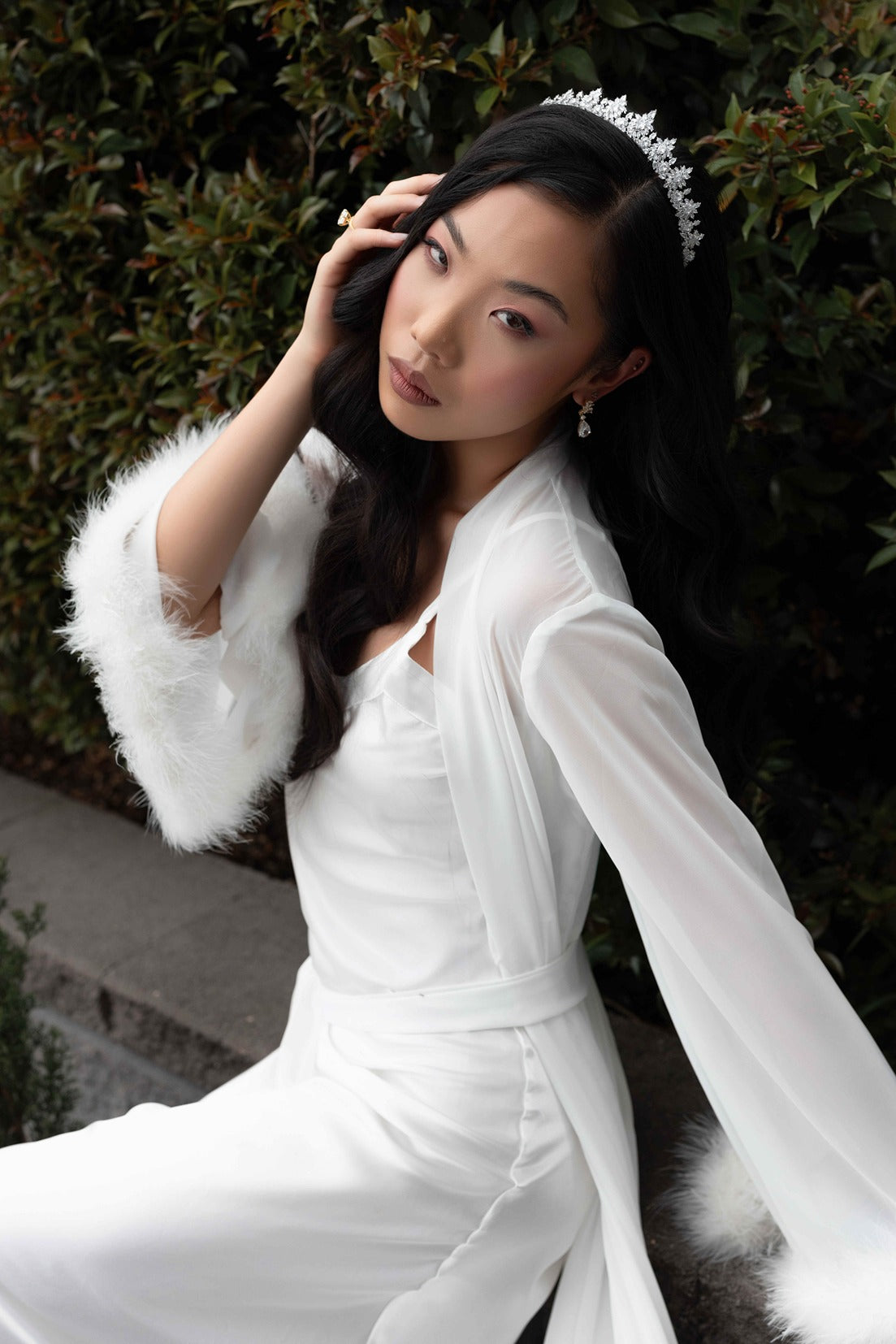 Silver bridal tiara on model
