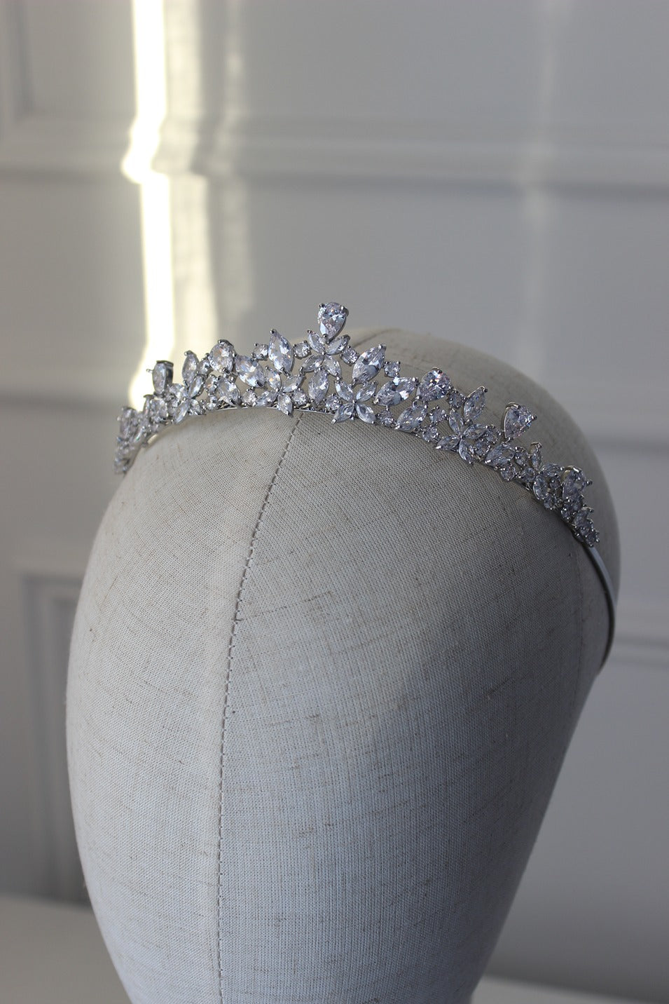 Silver bridal tiara on mannequin