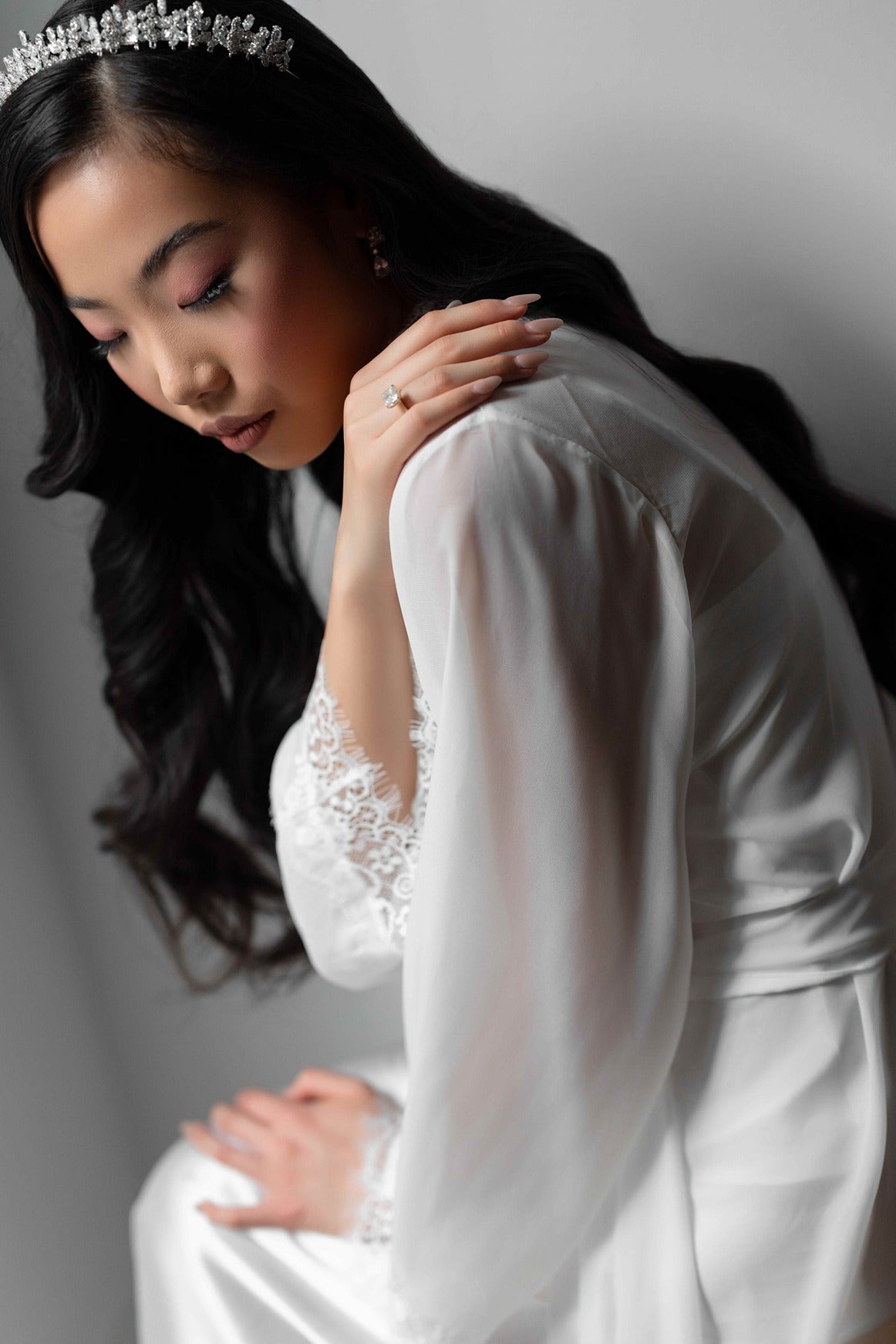 Silver bridal tiara on model
