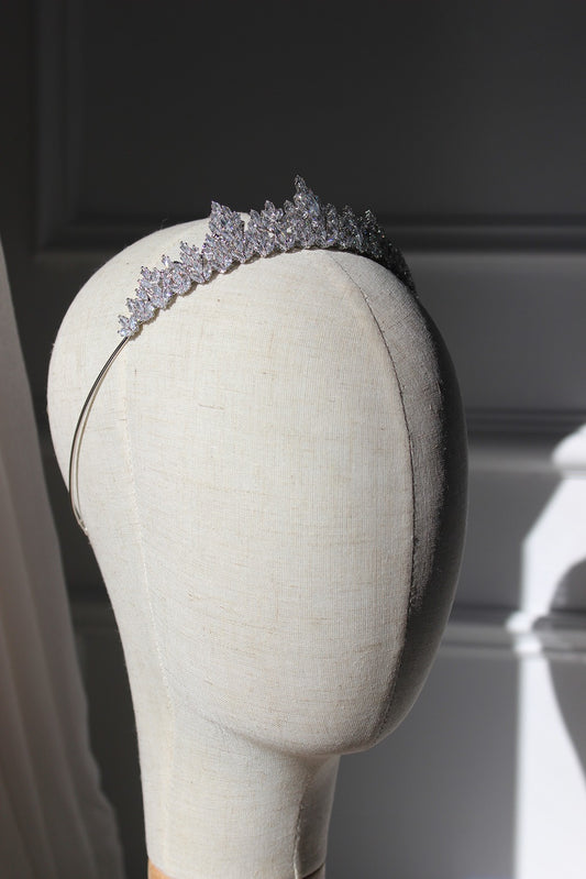 Silver bridal tiara on mannequin