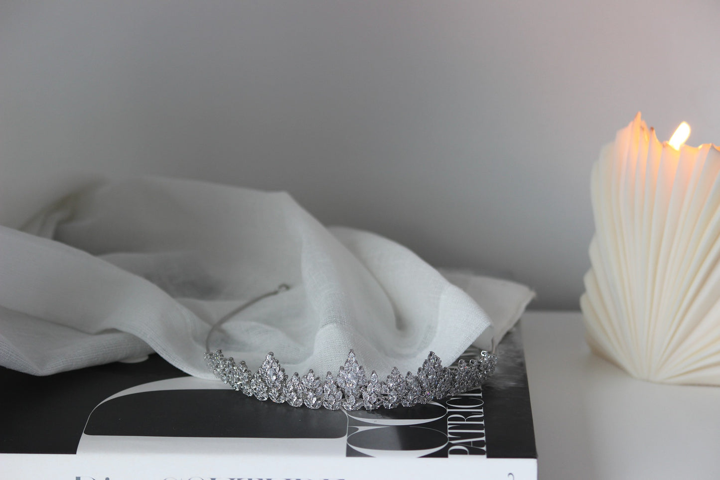 Silver bridal tiara on white background