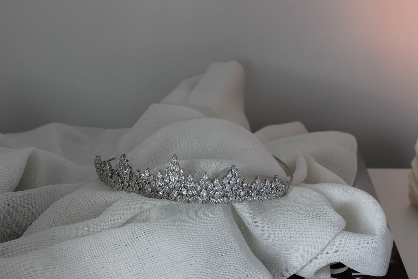 Silver bridal tiara on white background