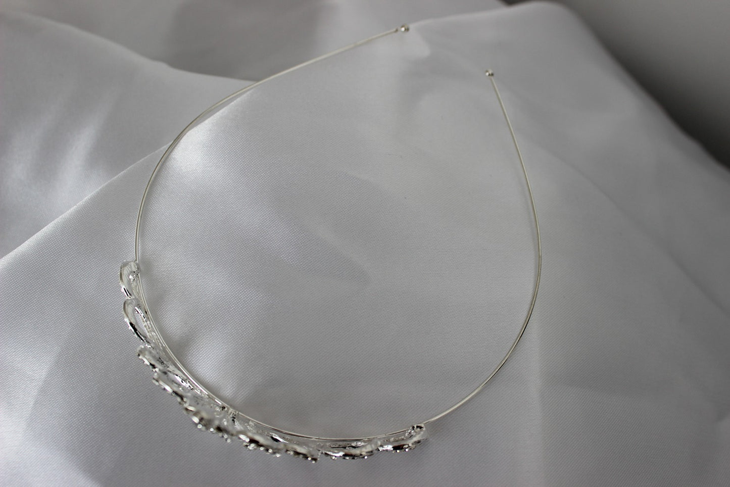 Silver flowergirl tiara on white background