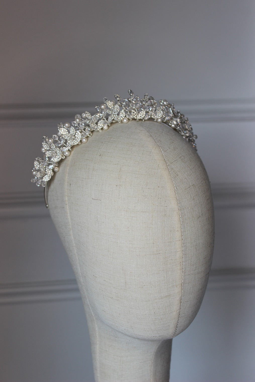 Silver tiara on mannequin