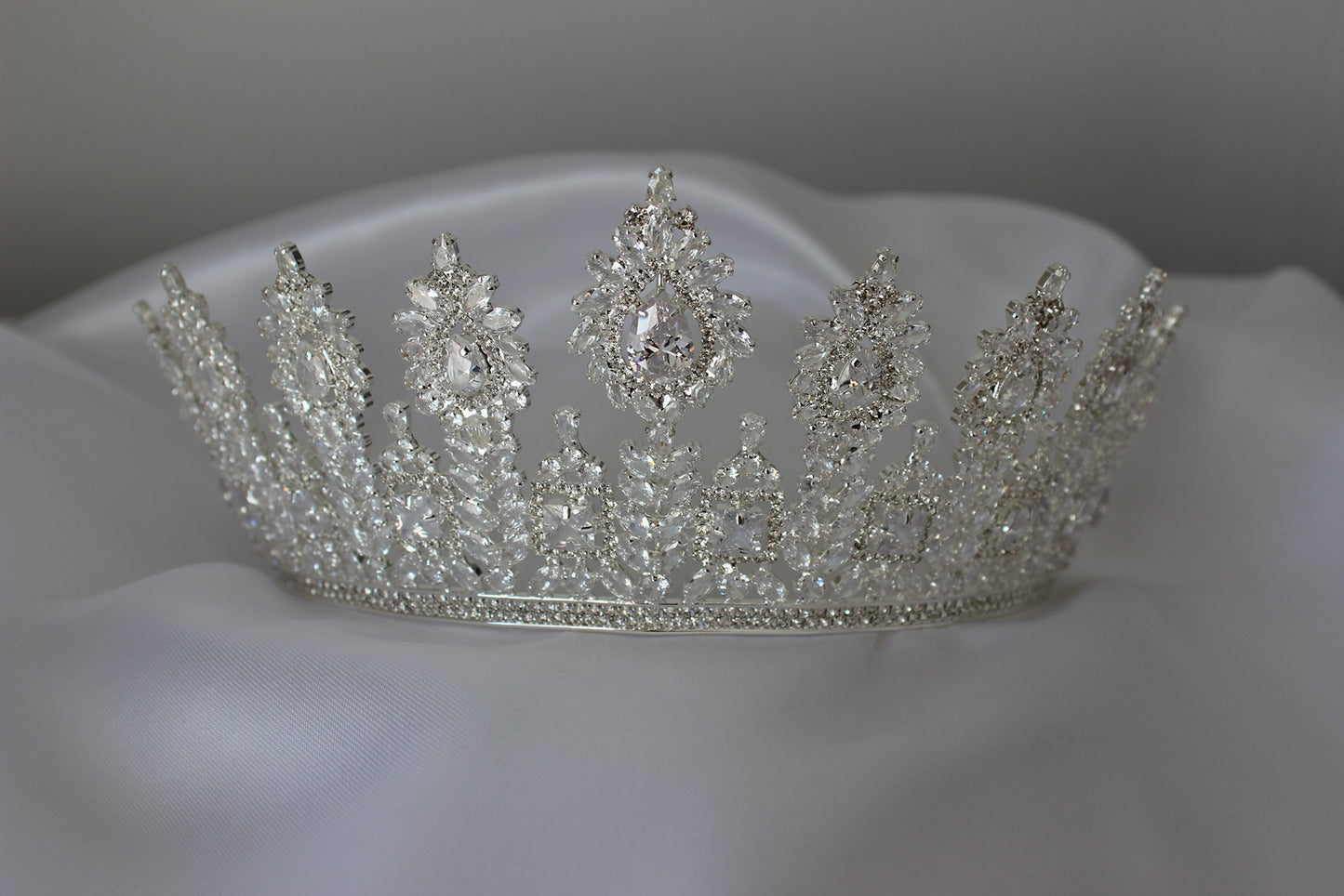 adrienne silver bridal crown on white background